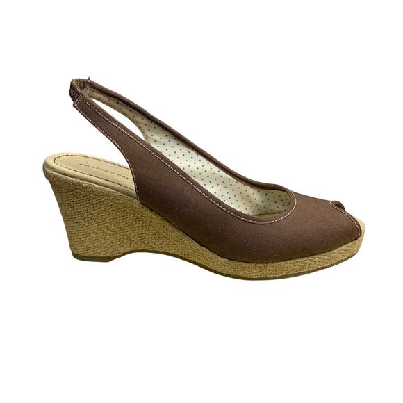 Montego Bay Club Brown  Peep Toe Sling Back Espadrills - Size 10 - Picture 1 of 8